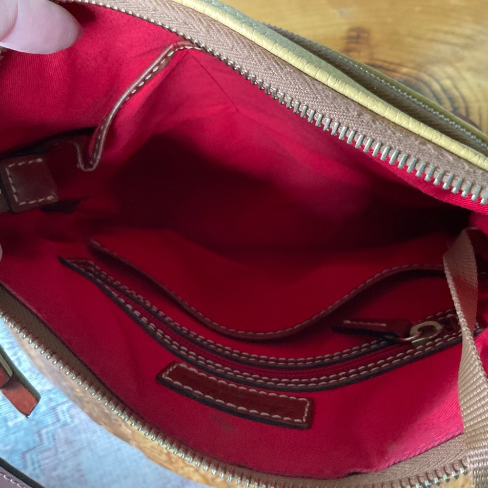 Dooney & Bourke Pebbled Leather Crossbody Bag Yellow Leather Brown Trim - Picture 10 of 16